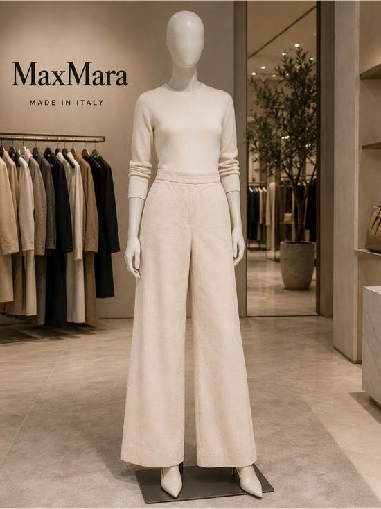 MaxMara Pants - Max Mara Made in Italy Wide Leg Trousers Beige High Rise Heavyweight Size 6